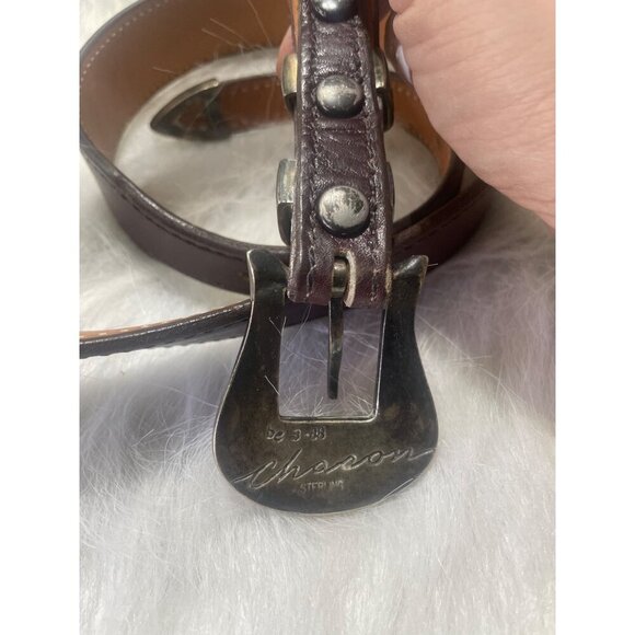Vintage Paul Reid Sterling Silver Brown Leather Belt with Western Style Buckle M - Picture 3 of 10